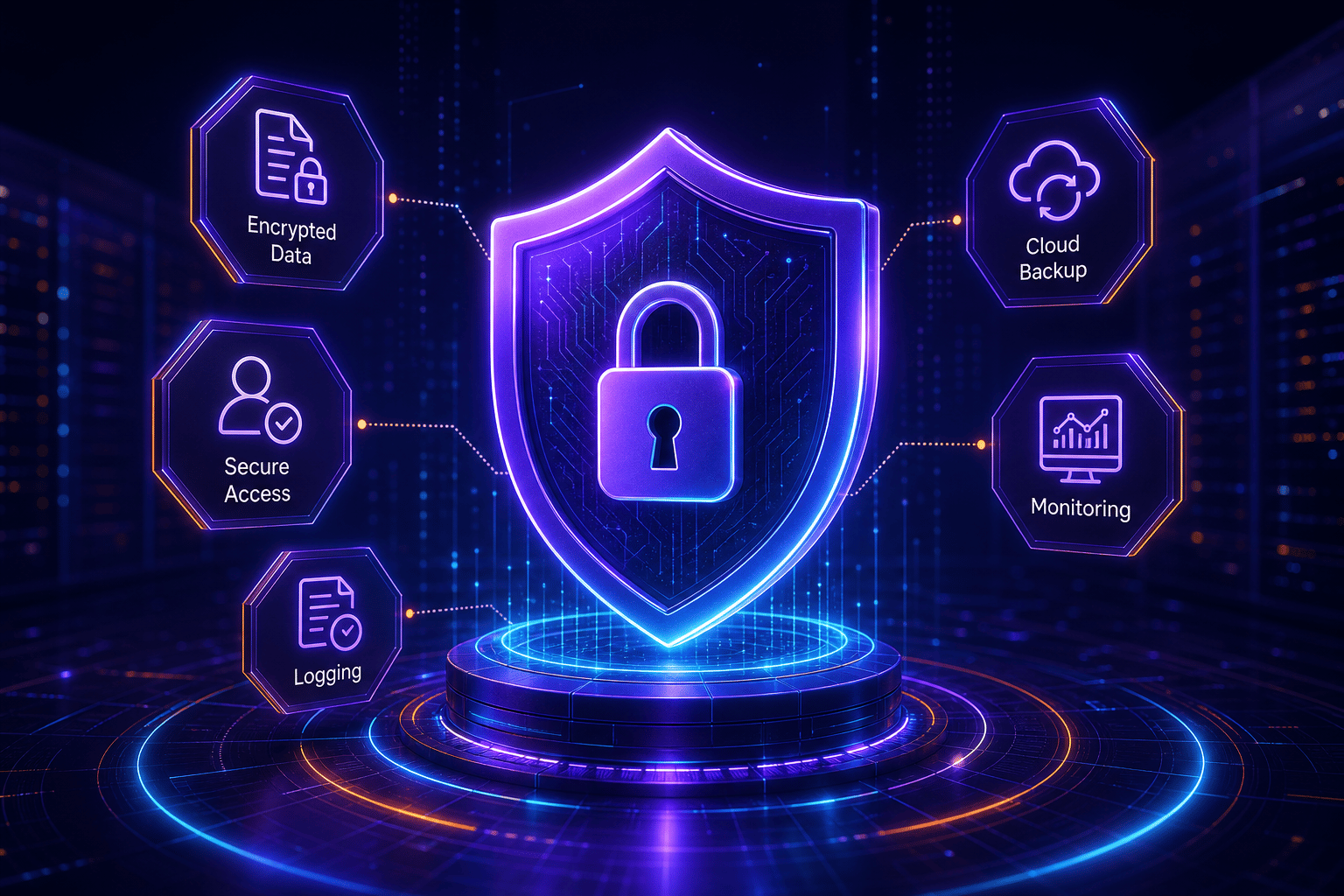 Illustrative CareerBook ERP™ security shield representing layered data protection