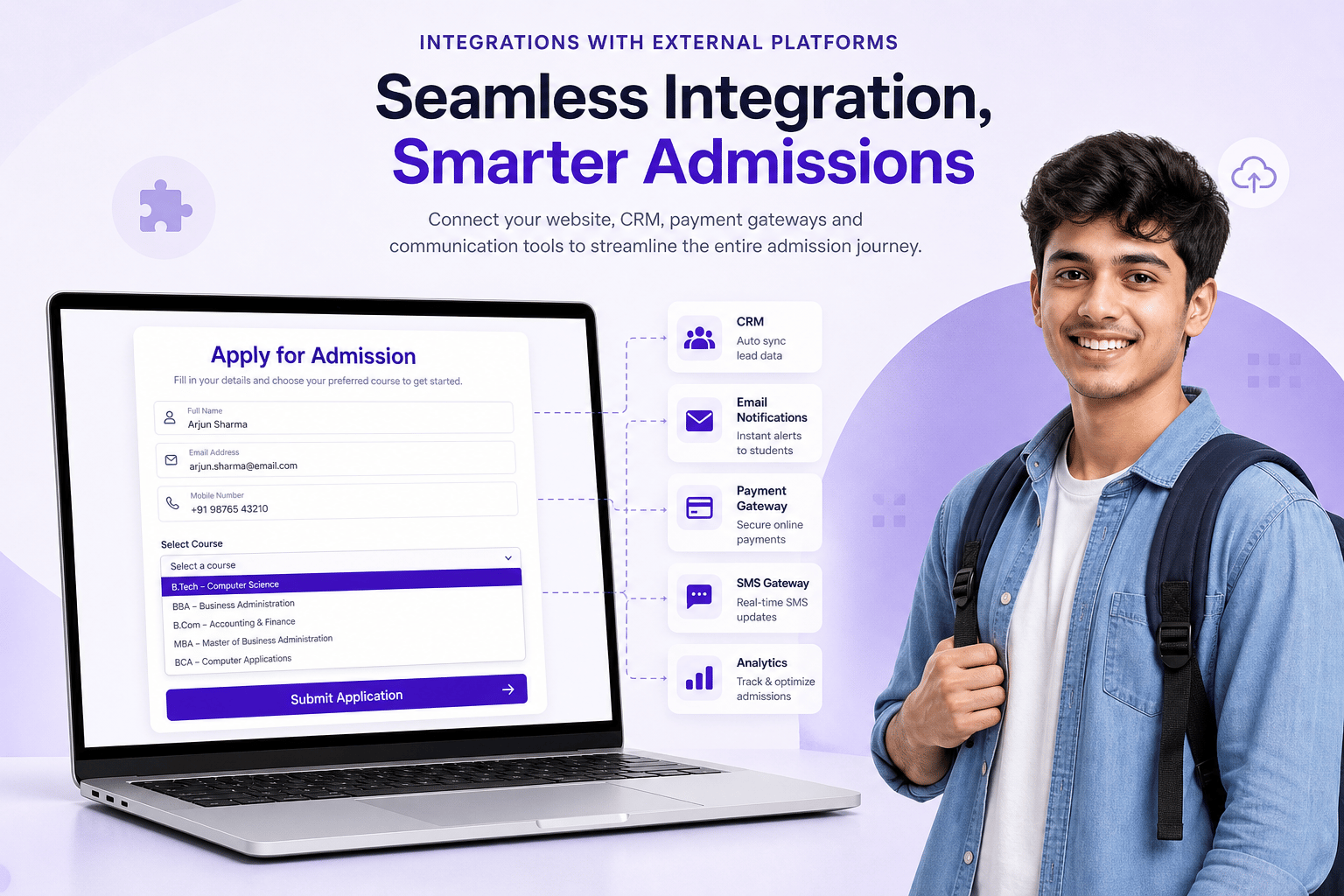 Illustrative Apply for Admission website form integrated with CareerBook ERP™ CRM