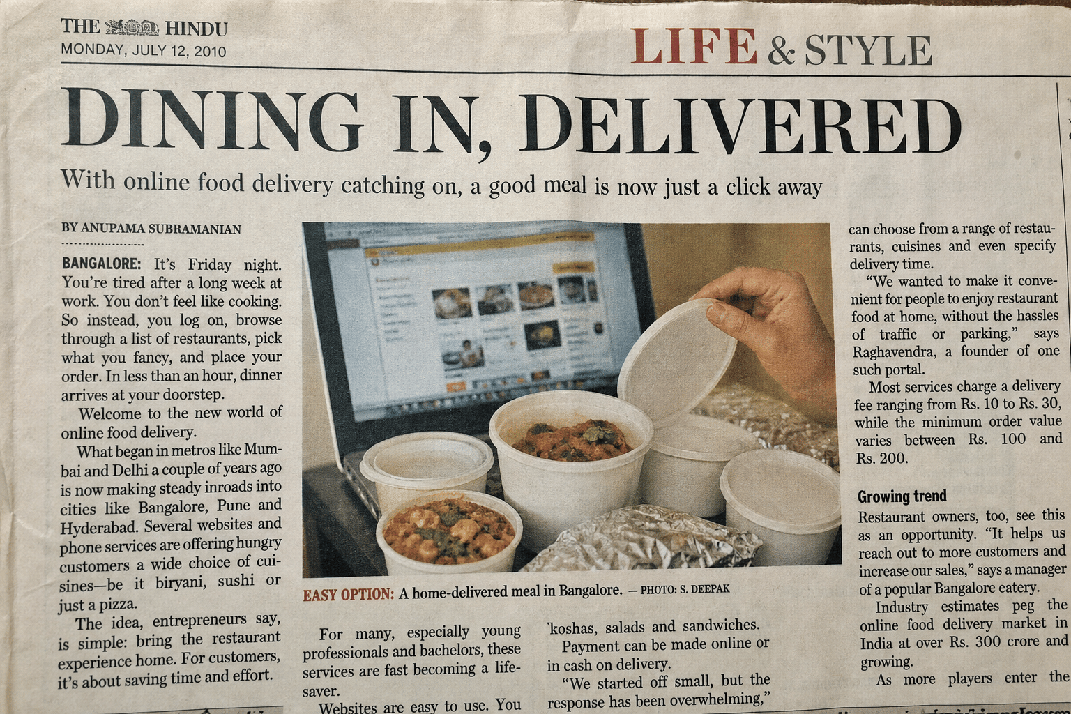 Illustrative newspaper-era press coverage of early digital food ordering