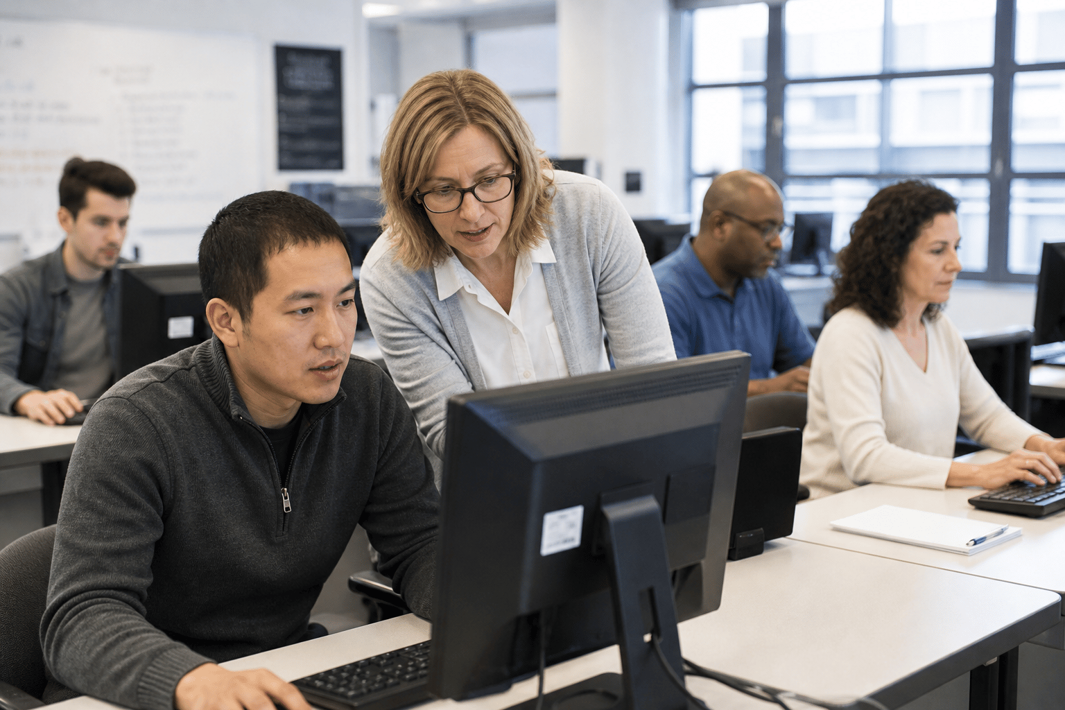 Learners in a training lab — illustrative